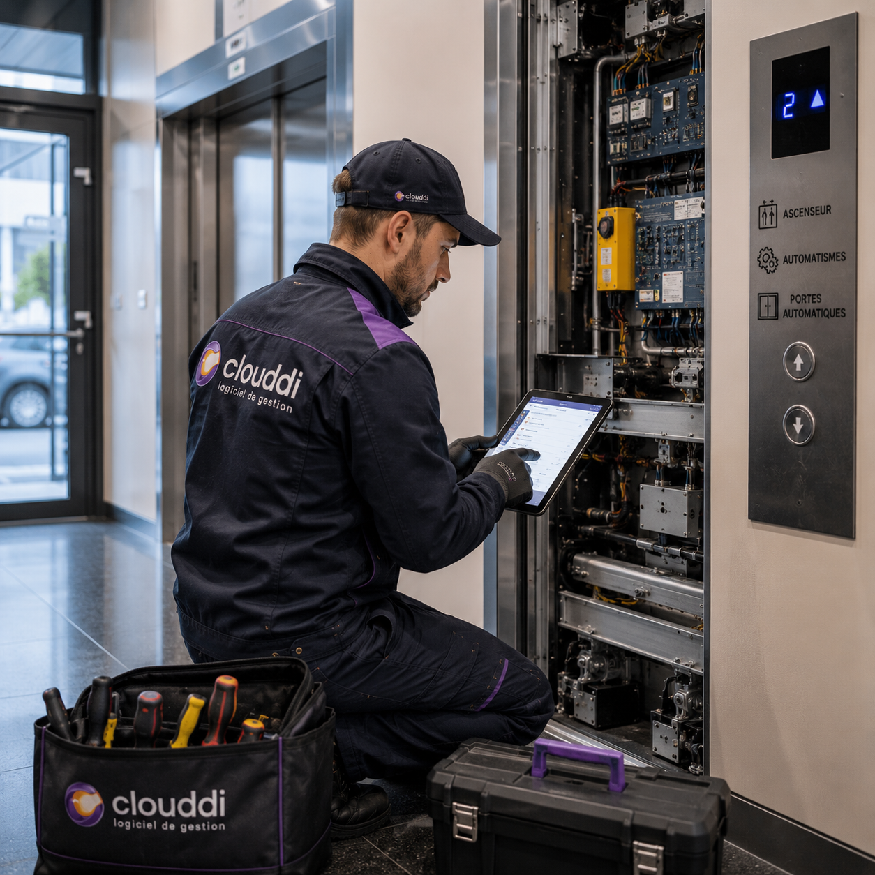 Ascensoriste intervenant pour la maintenance d’un ascenseur